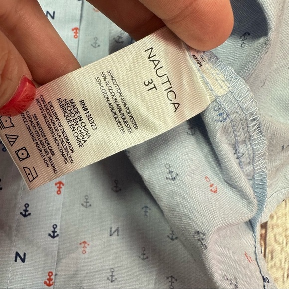 Nautica Blue red Anchor Print Button Down Shirt toddler 3T nautical preppy - Picture 4 of 5